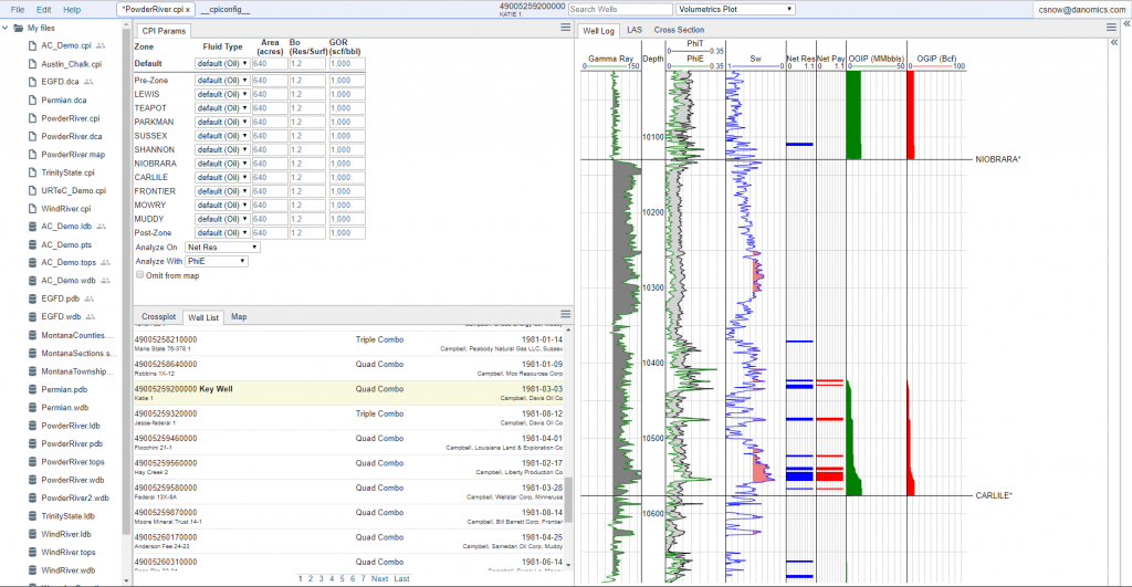 Danomics petrophysics software has a volumetrics module for estimating oil and gas in place.