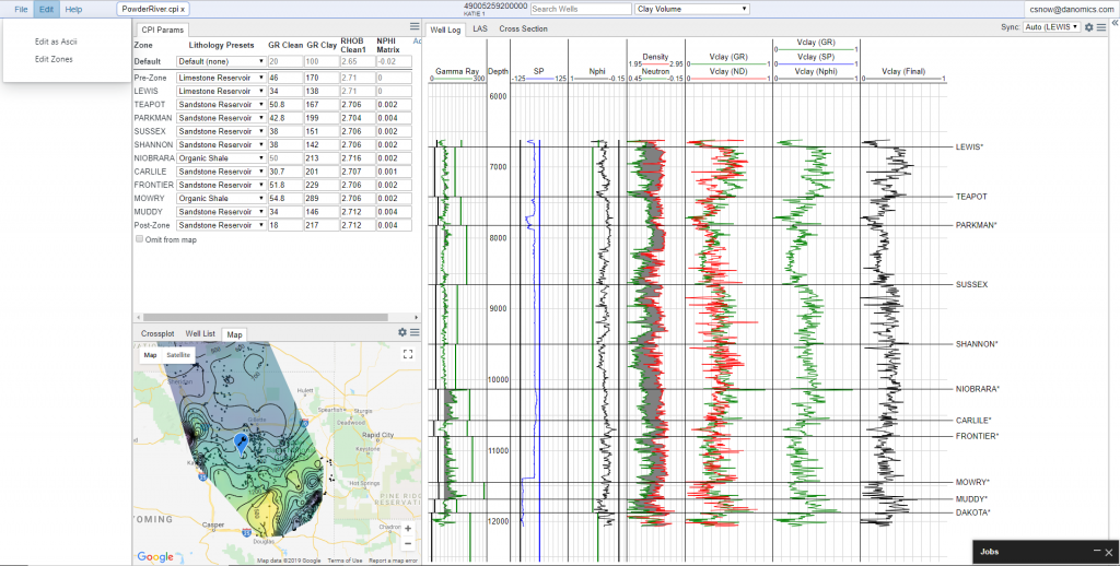 Zone management in danomics petrophysics software.