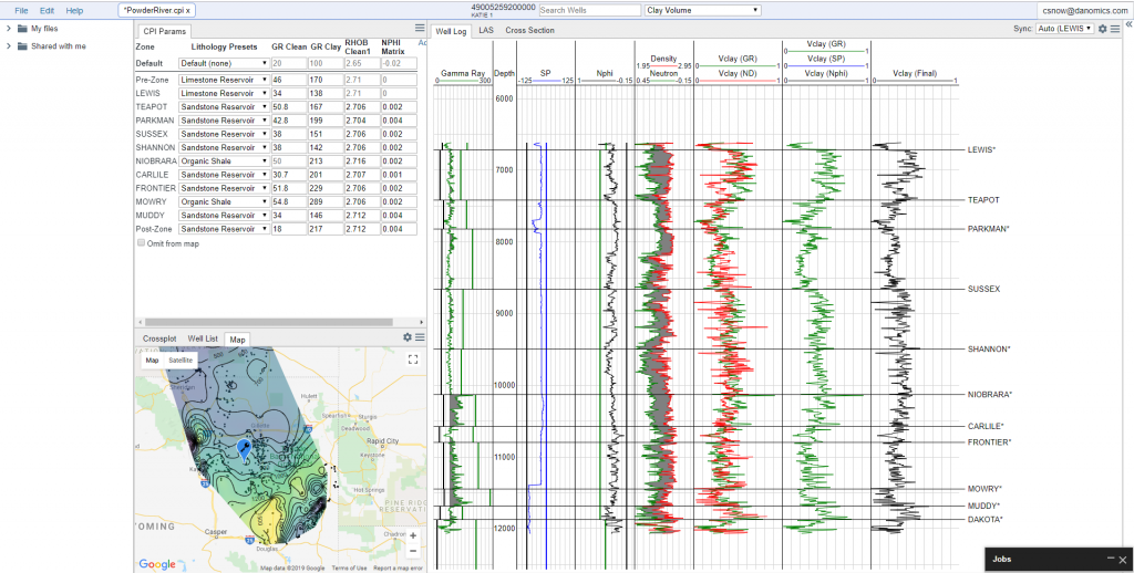 Screenshot of petrophysics and log analysis software. 