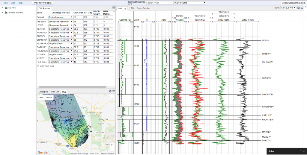 Screenshot of petrophysics and log analysis software.